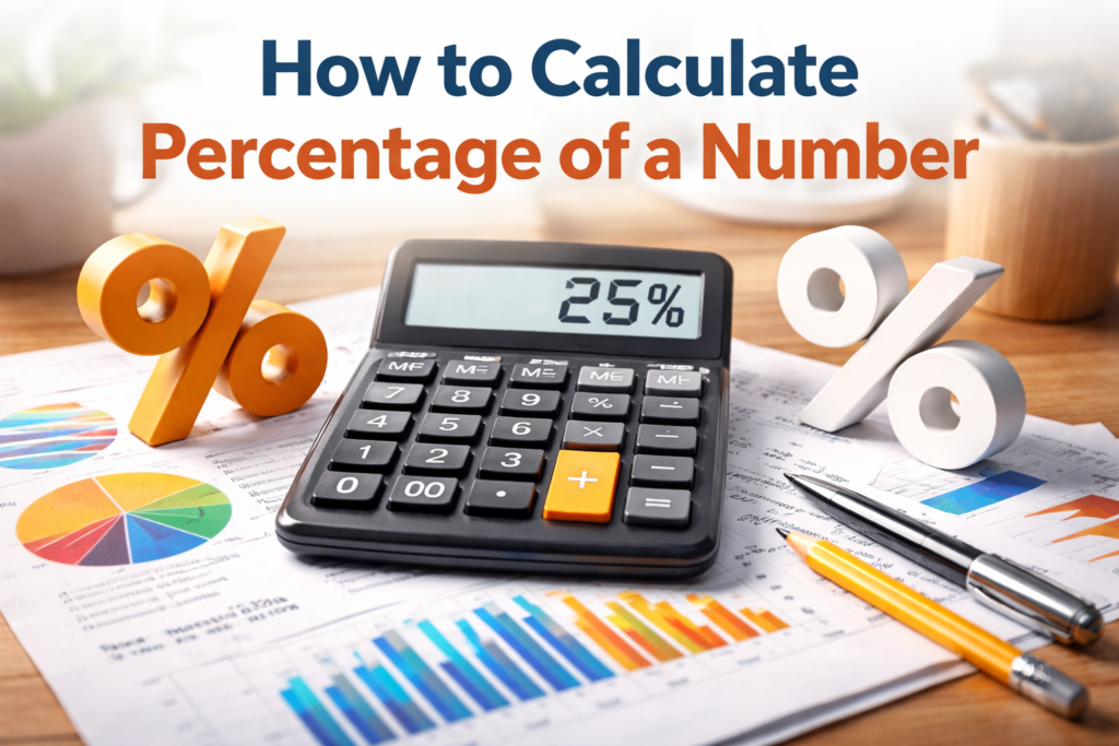 Calculator showing 25% with percentage symbols and charts.