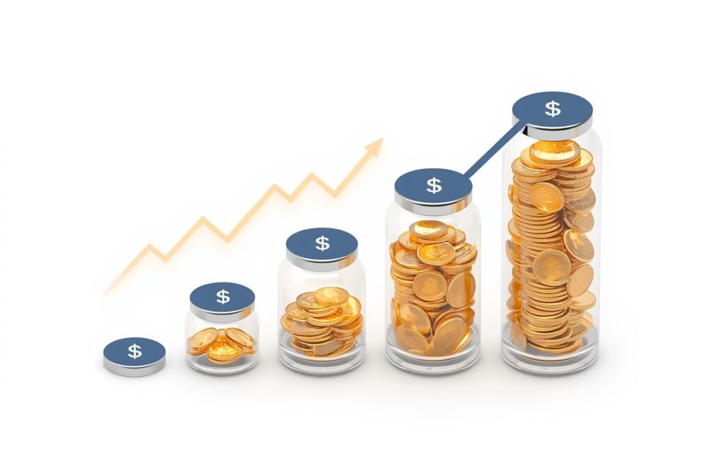  3D isometric illustration of a CD laddering strategy showing staggered maturity dates to maximize savings returns and maintain liquidity.
