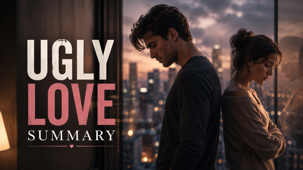 Ugly Love Summary featuring an emotional romantic scene inspired by Colleen Hoover's novel