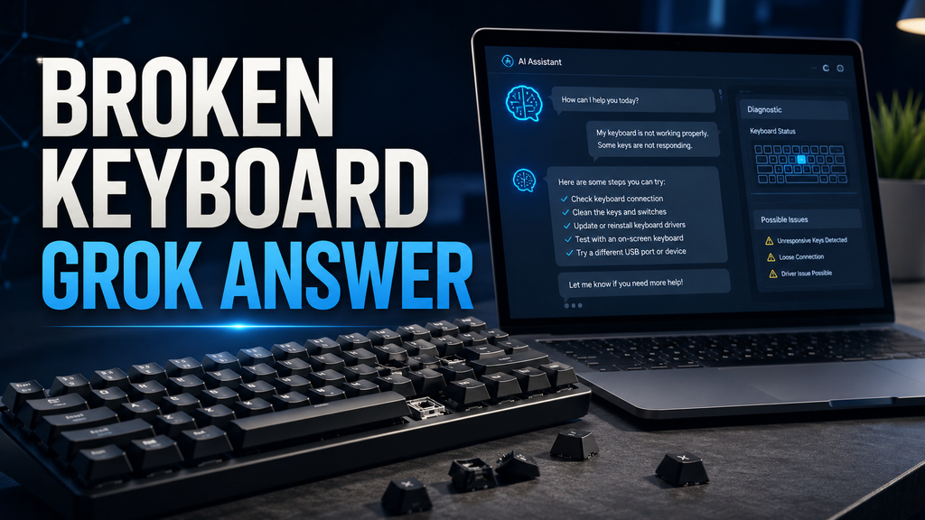 Broken keyboard Grok answer showing AI-assisted keyboard troubleshooting